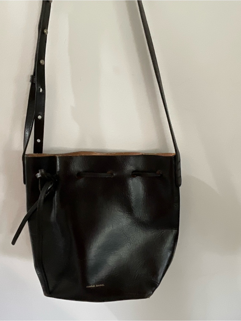 Mansur Gavriel Black Leather Drawstring Bucket Crossbody